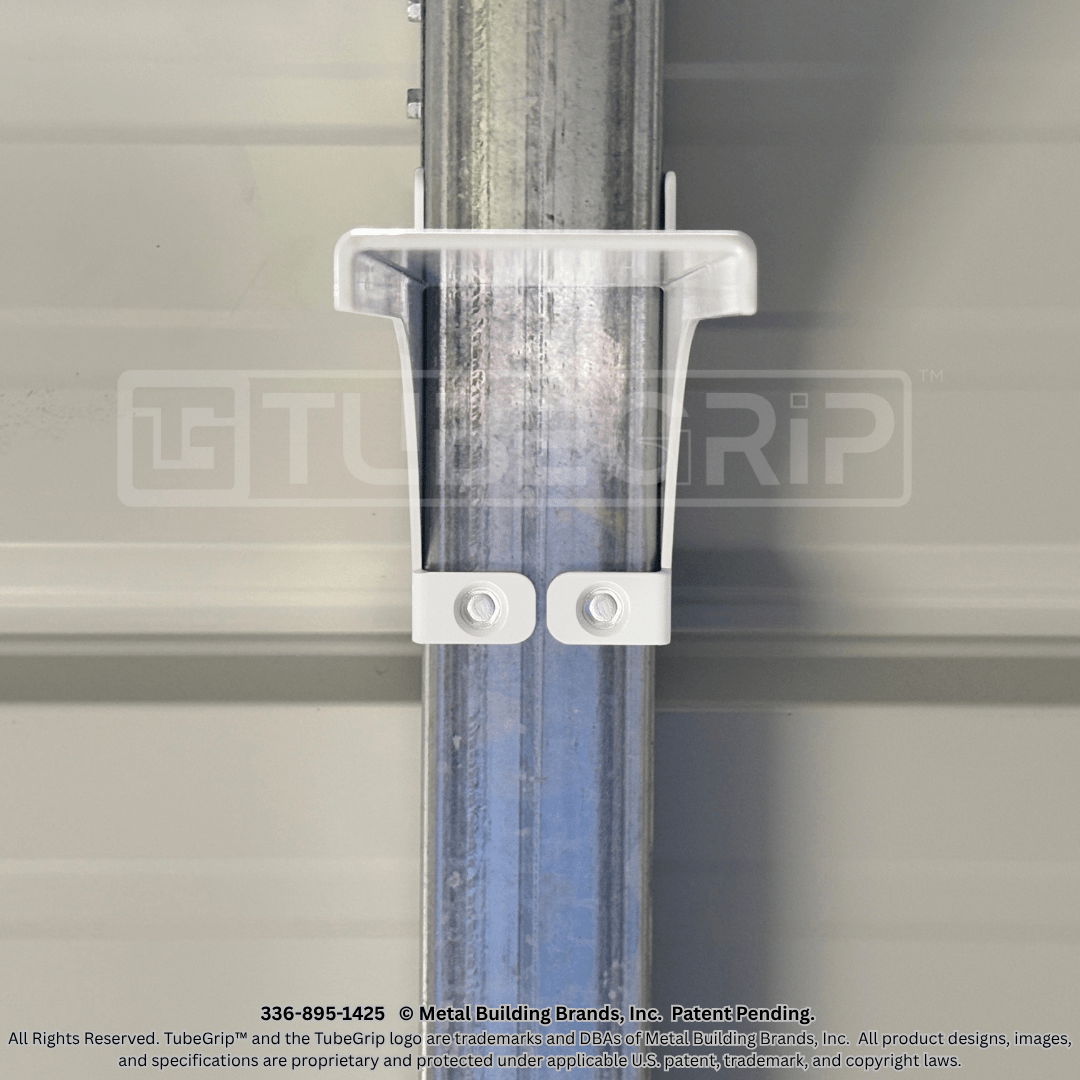 Close-up detail of TubeGrip™ 14-gauge steel shelf bracket showing powder-coated finish and reinforced design.