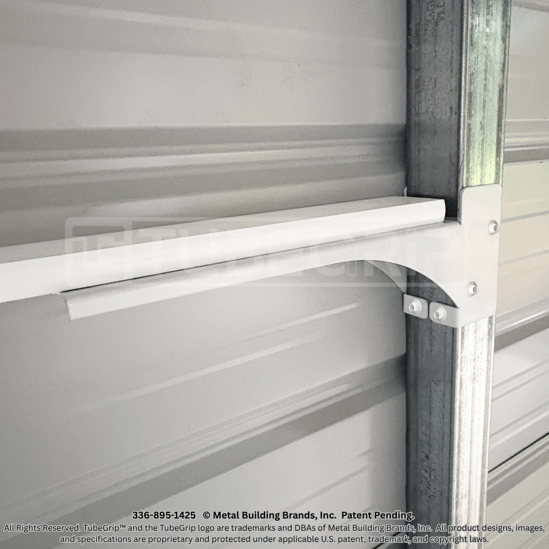 Interior mounting detail of TubeGrip™ 12-inch 14-gauge bracket showing inside-mount installation on tubing.